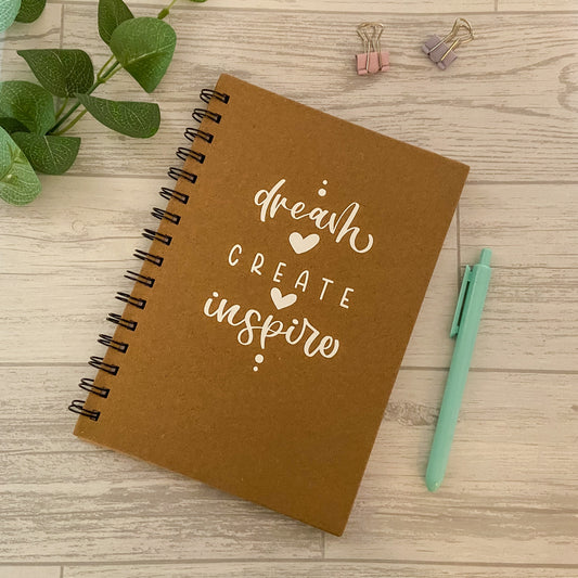 Kraft Spiral Bound Notebook A5 - 'Dream, Create, Inspire'